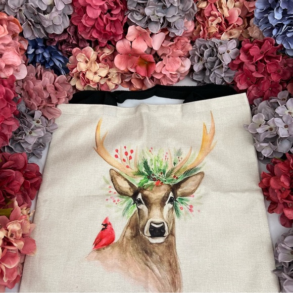 Eco-Friendly Folding Majestic Six Point Buck with Flowers Tote Bag - Picture 9 of 15